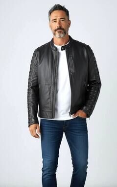 Wilsons Vintage USA Mens Large Genuine Leather Jacket Lace Up Moto Black EUC!!!